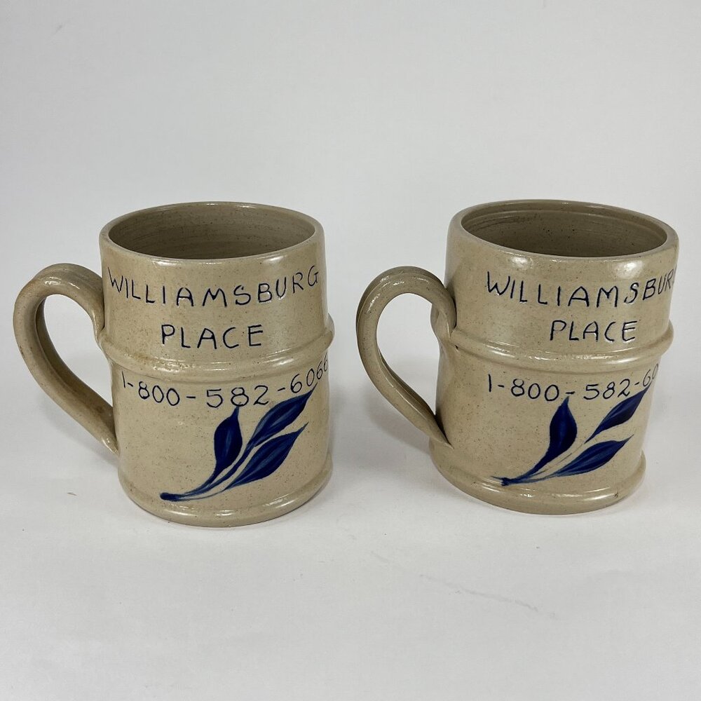 Vtg Williamsburg Pottery VA Stoneware Coffee Mug Cup Cobalt Blue Salt Glaze 90s